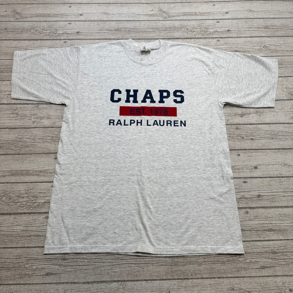 Chaps Ralph Lauren T-Shirt Men's Large Gray Cotton Short Sleeve Athleisure Retro